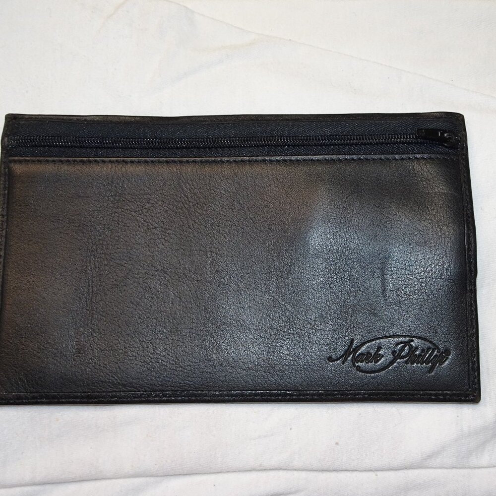 Mark Phillip black leather zipper pouch